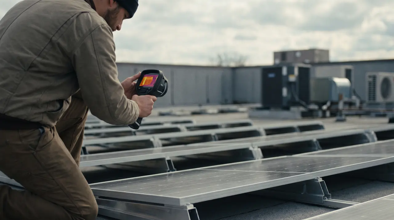 Inspección termográfica de una instalación fotovoltaica sobre estructura en cubierta plana